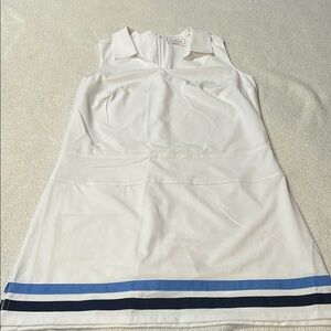 Chic White and Blue Sleeveless Mini Dress